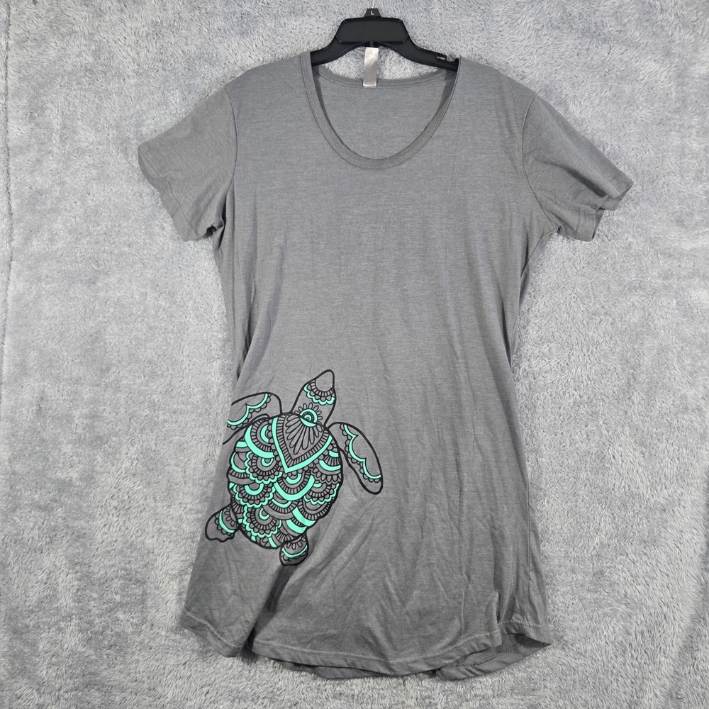Instant Message Womens 2XL Sea Turtle‎ Graphic Grey Scoop Neck Dress T-Shirt